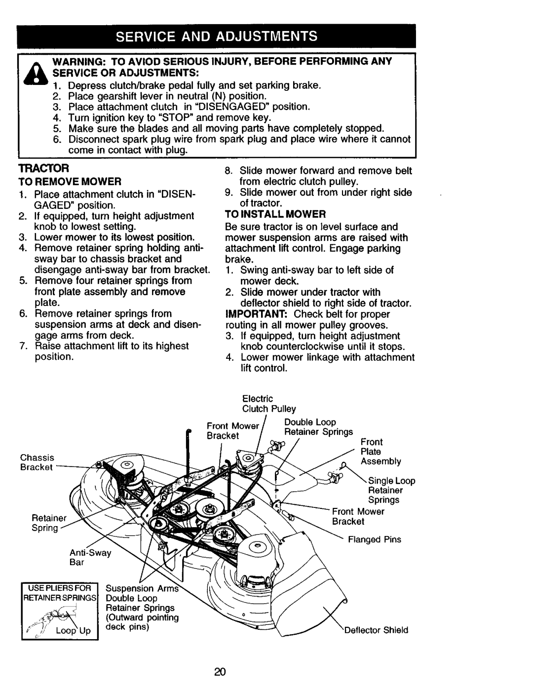 Craftsman 917.275013 owner manual To Remove Mower, To Install Mower 