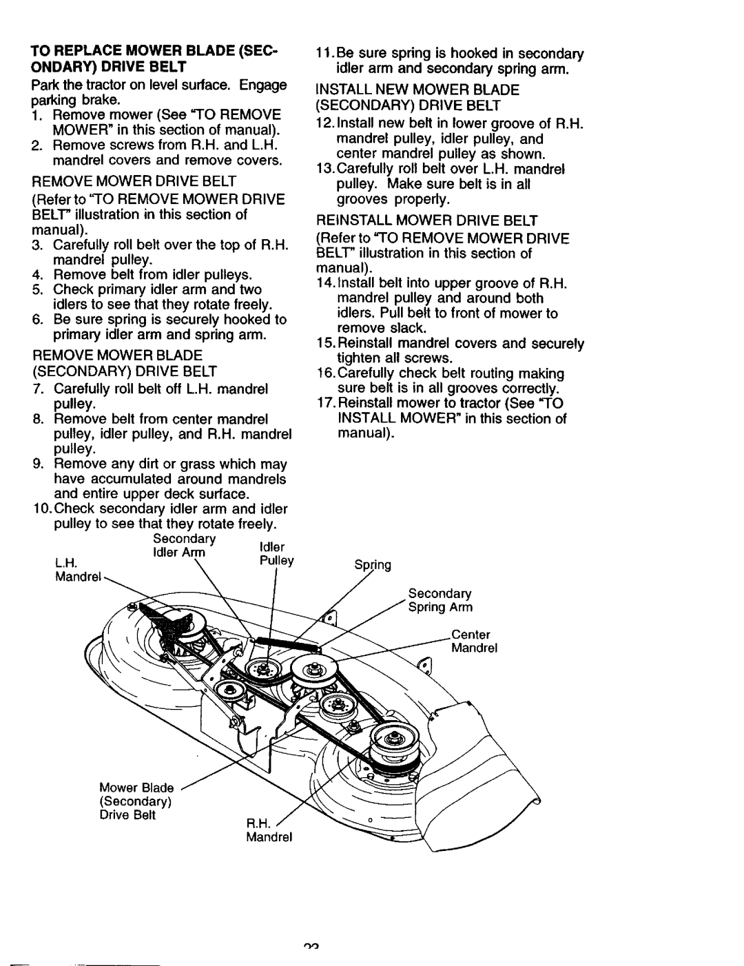 Craftsman 917.275013 To Replace Mower Blade SEC- Ondary Drive Belt, Remove Mower Drive Belt, Reinstall Mower Drive Belt 