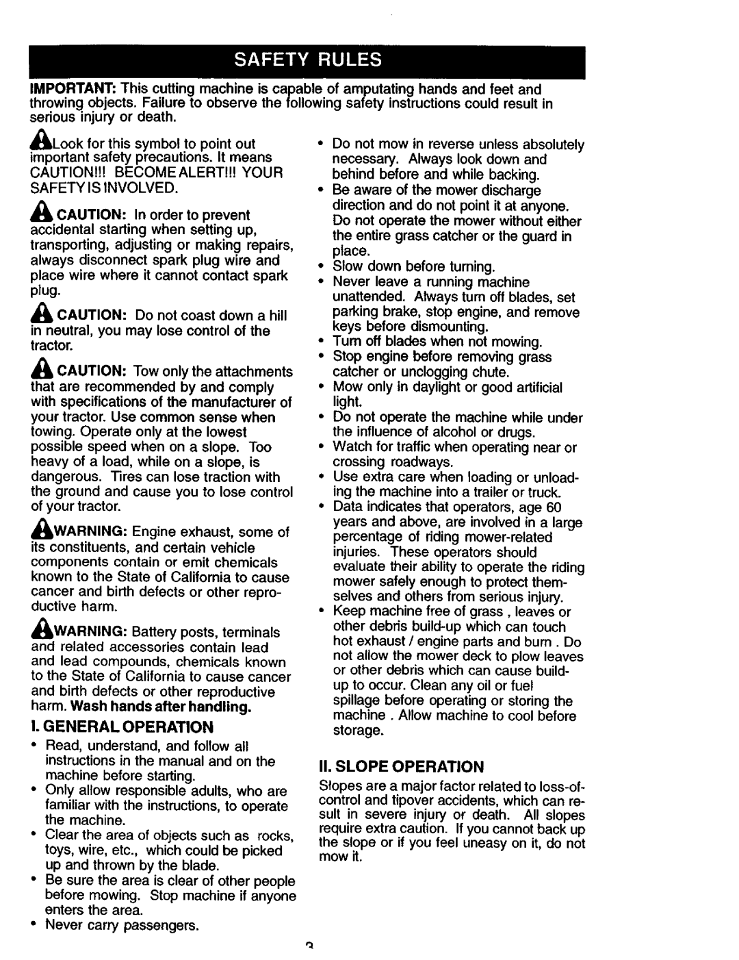 Craftsman 917.275013 owner manual General Operation, Safety is Involved, II. Slope Operation 