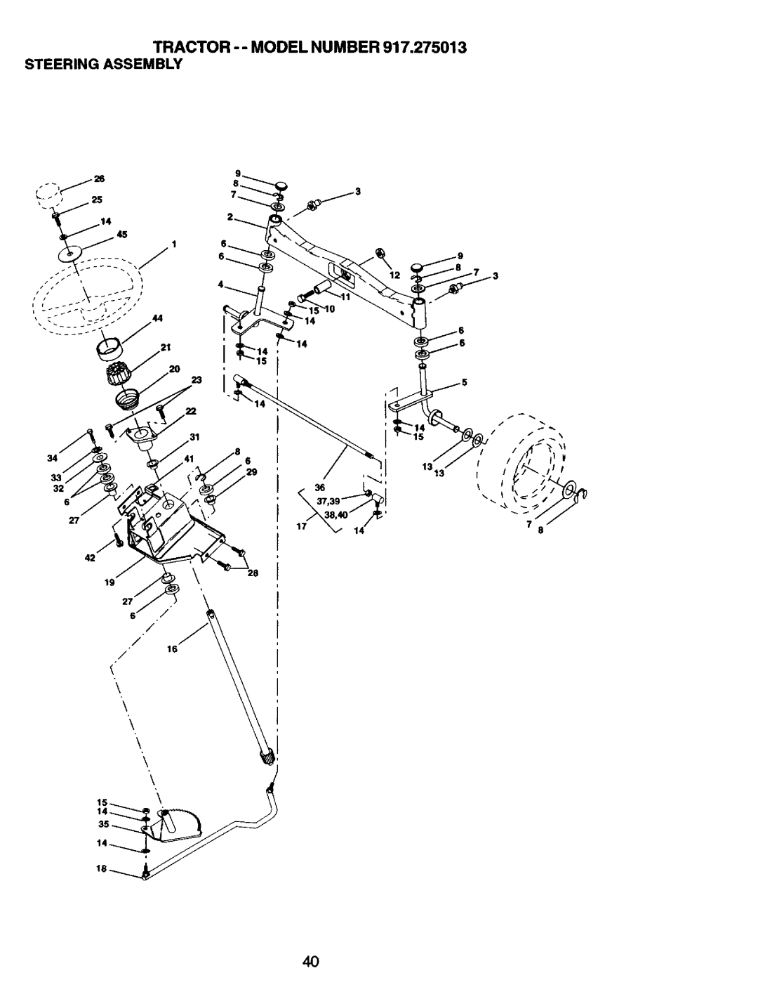 Craftsman owner manual Tractor - Model NU Mber 917.275013 Steering Assembly 