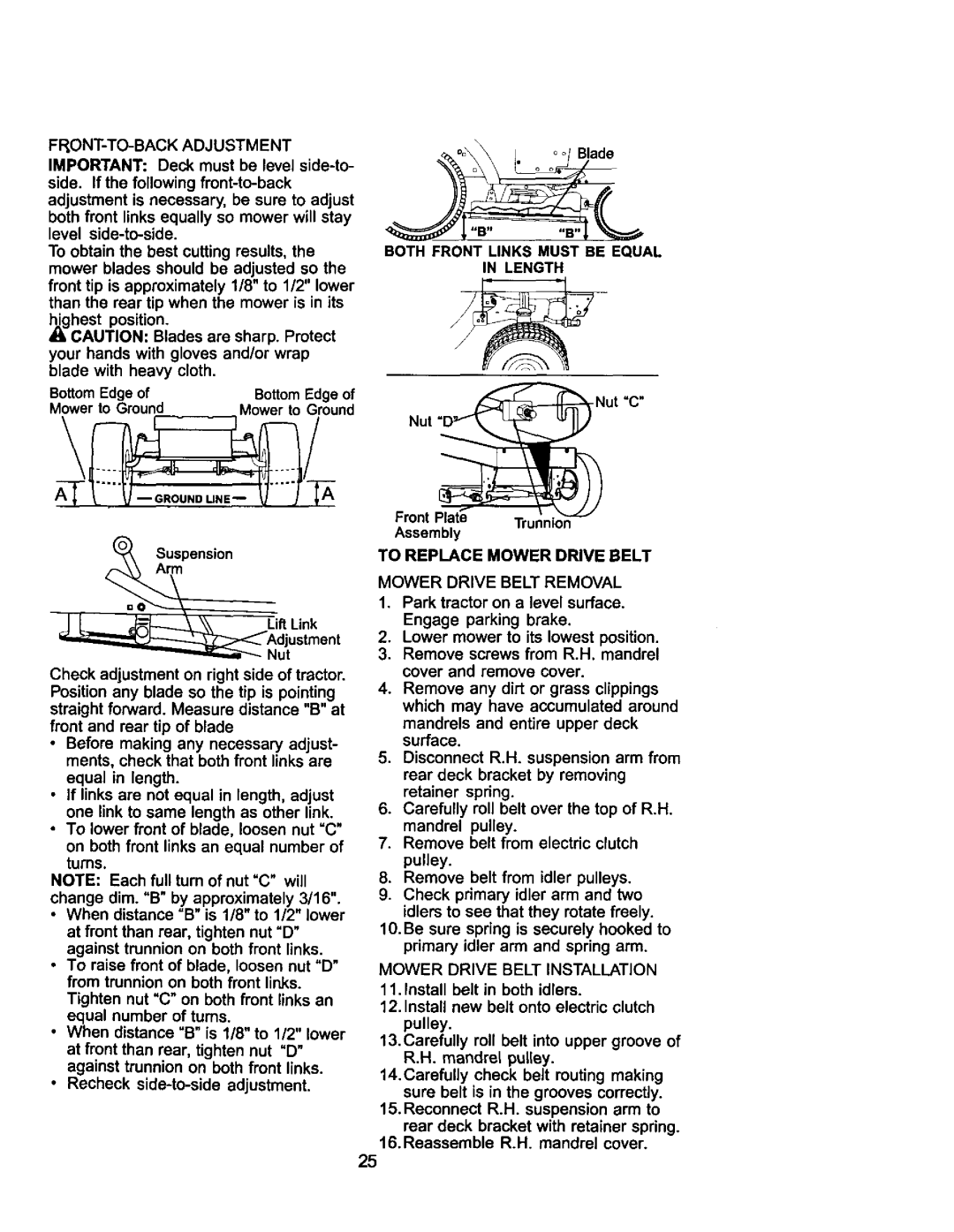 Craftsman 917.275021 Blade, Both Front Links Must be Equal Length, Nut Suspension Li. Link, To Replace Mower Drive Belt 