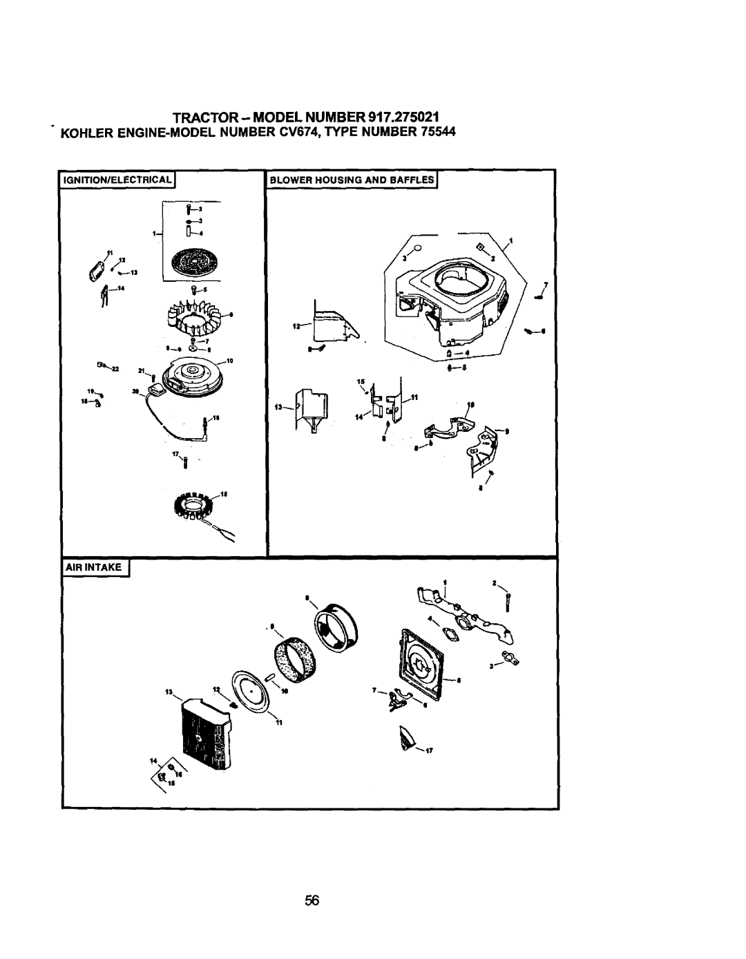 Craftsman 917.275021 manual Kohler ENGINE-MODEL Number CV674, Type Number 