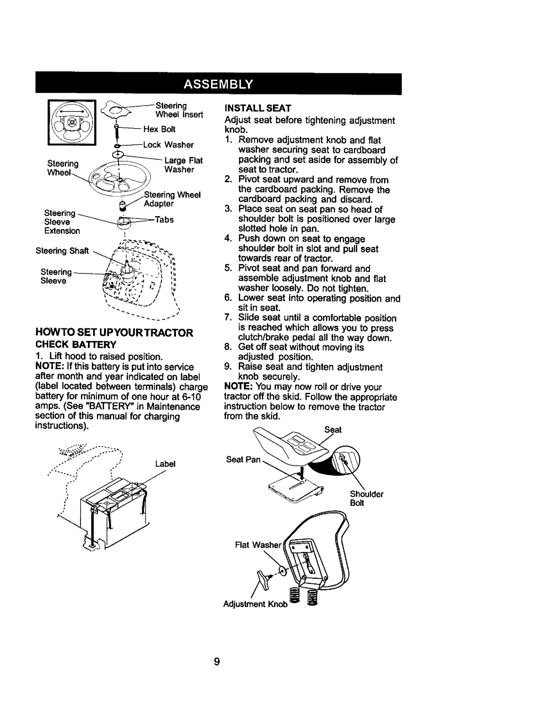 Craftsman 917.275021 manual Howto SET Upyourtractor Check Battery, Install Seat 