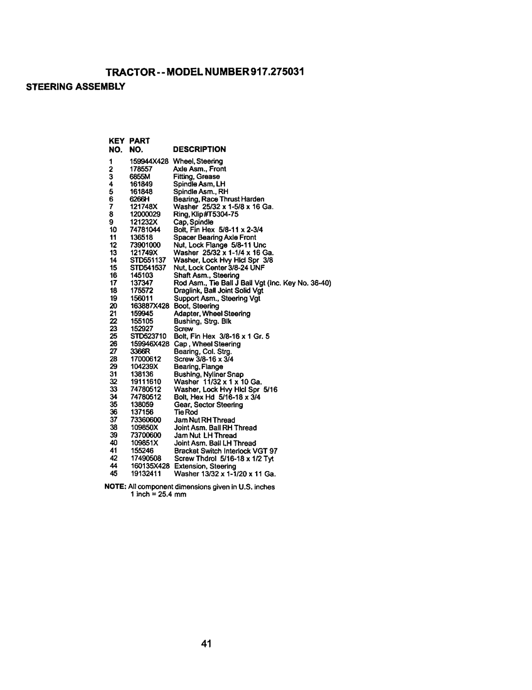 Craftsman owner manual TRACTOR- MODELNUMBER917.275031 Steeringassembly 