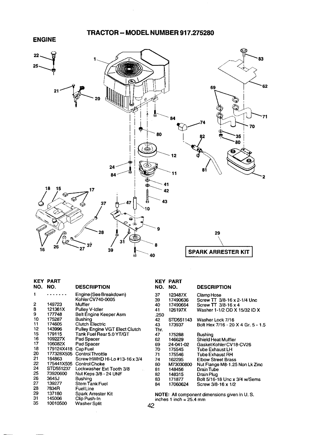 Craftsman 917.27528 owner manual Spark Arrester KIT 