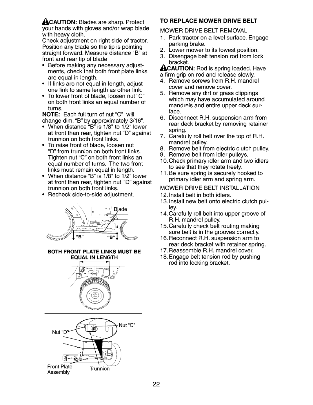 Craftsman 917.275283 owner manual To Replace Mower Drive Belt, Mower Drive Belt Removal, Mower Drive Belt Installation 