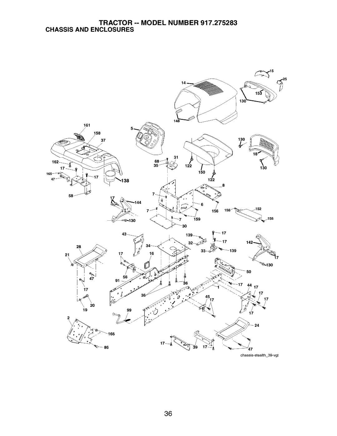 Craftsman owner manual J13o, Tractor -- Model Number 917.275283 Chassis and Enclosures 