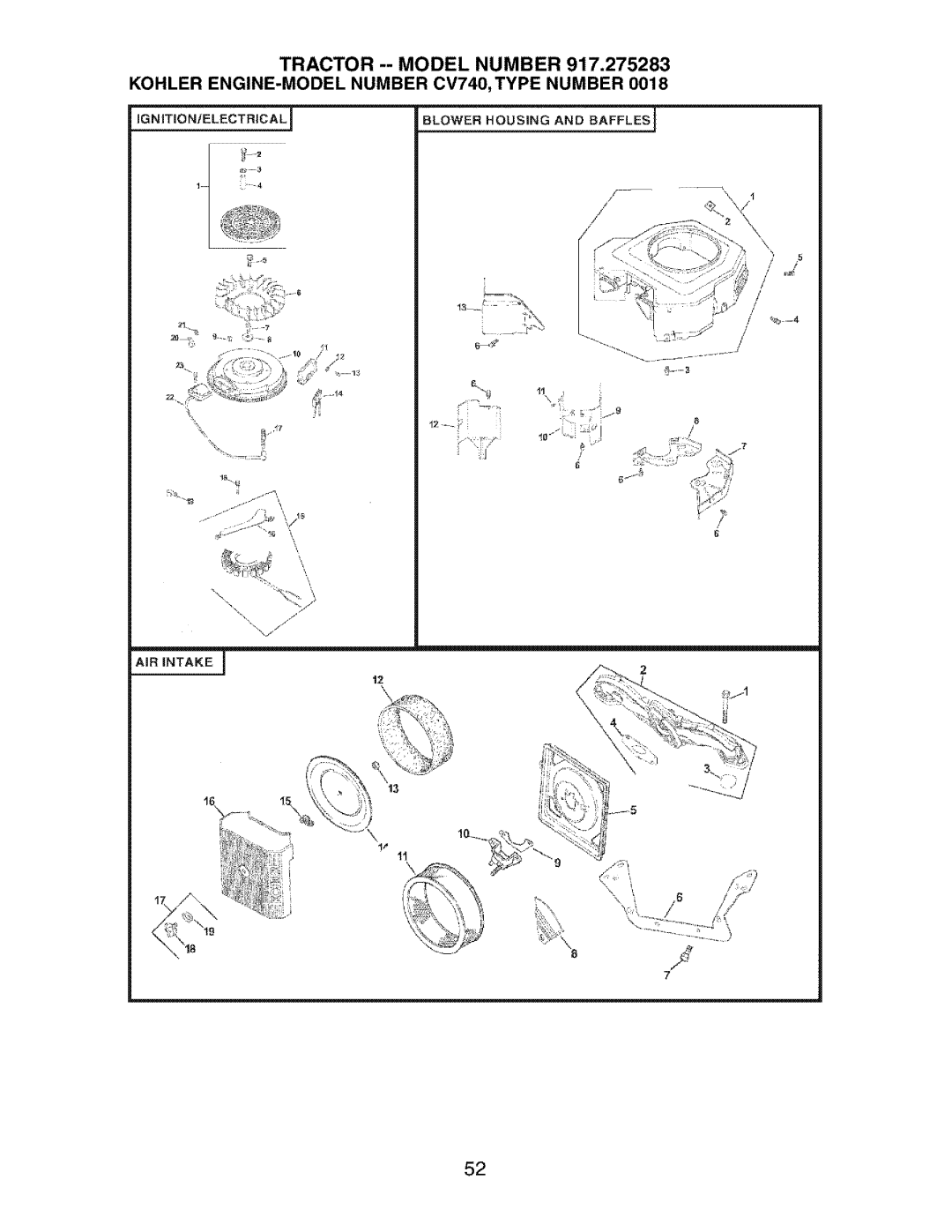 Craftsman 917.275283 owner manual IGNITION/ELECTRICAL Blower Housing and Baffles 