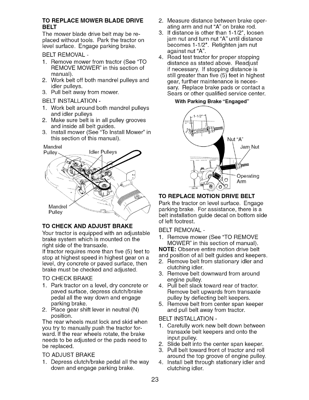 Craftsman 917.27537 owner manual To Replace Mower Blade Drive Belt 