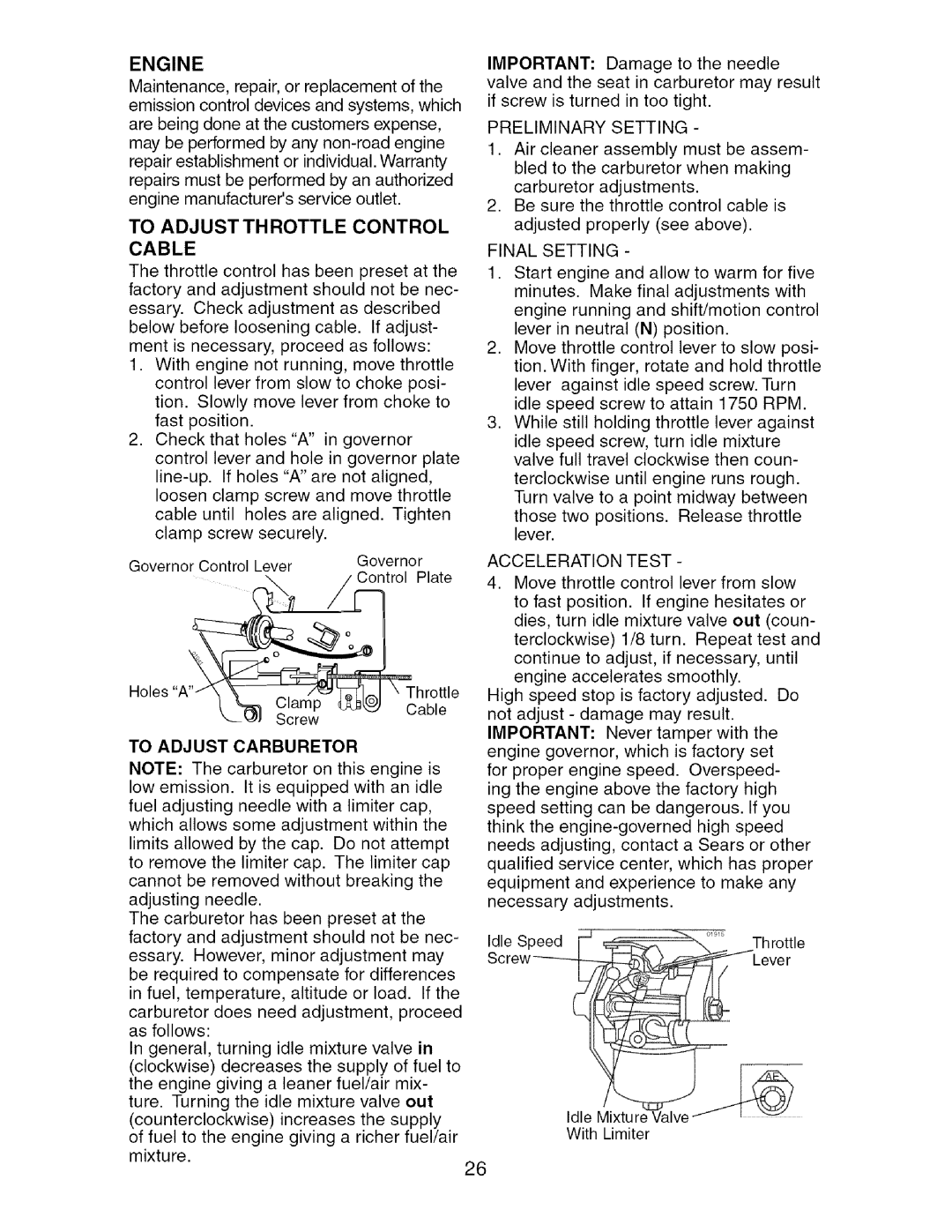 Craftsman 917.27537 owner manual Engine 