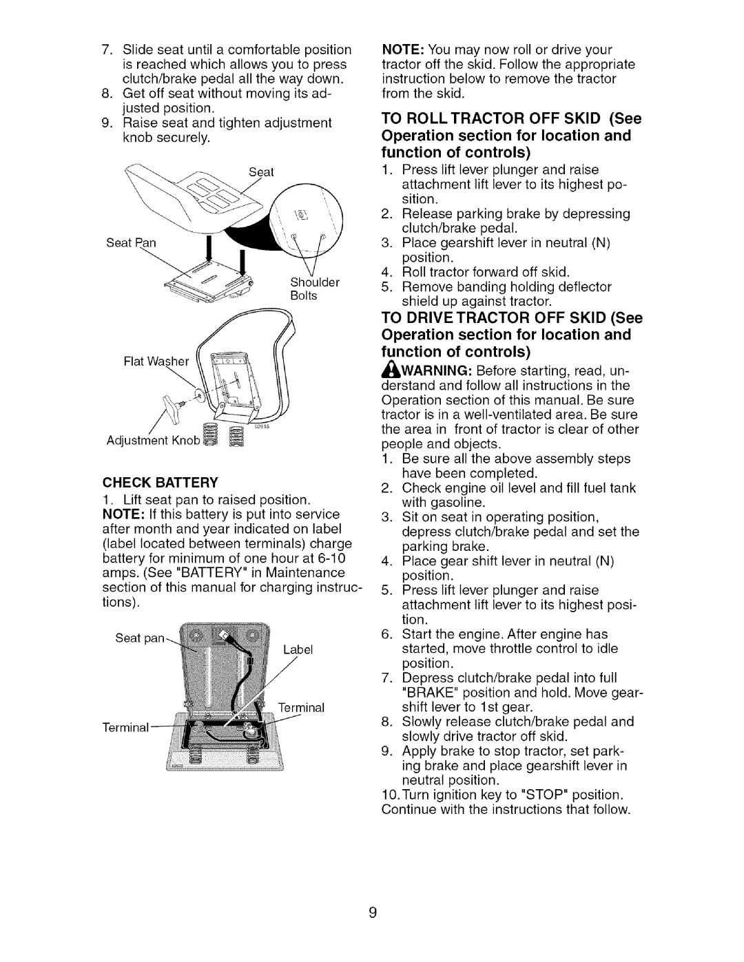 Craftsman 917.27537 owner manual DjustmentKnobN, Check Battery 