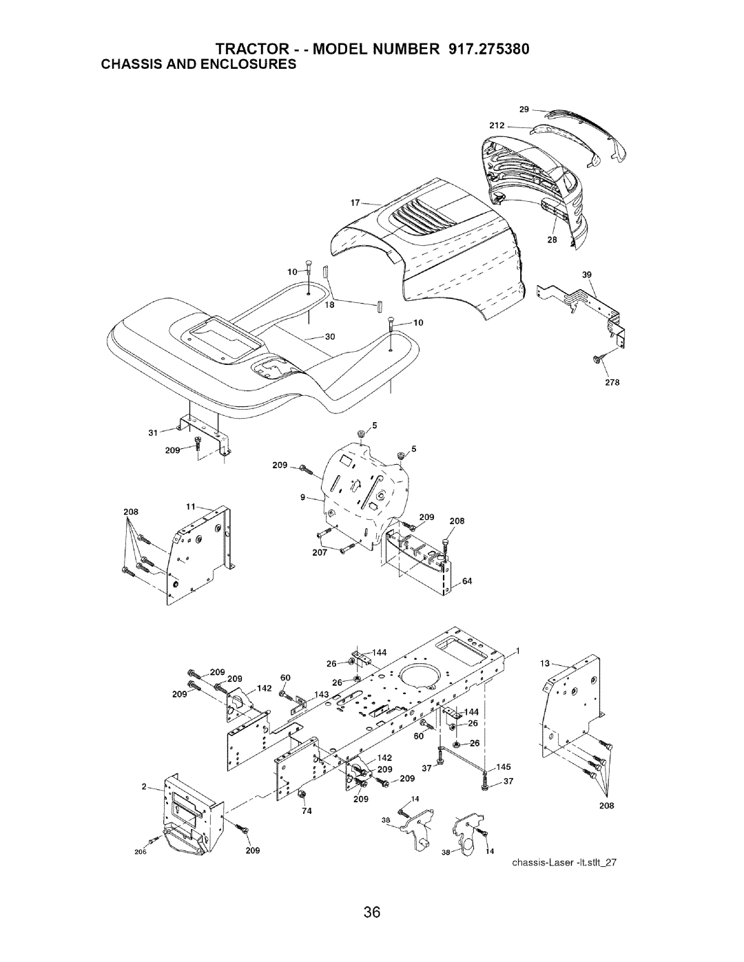 Craftsman owner manual Tractor - Model Number 917.275380 Chassis and Enclosures 