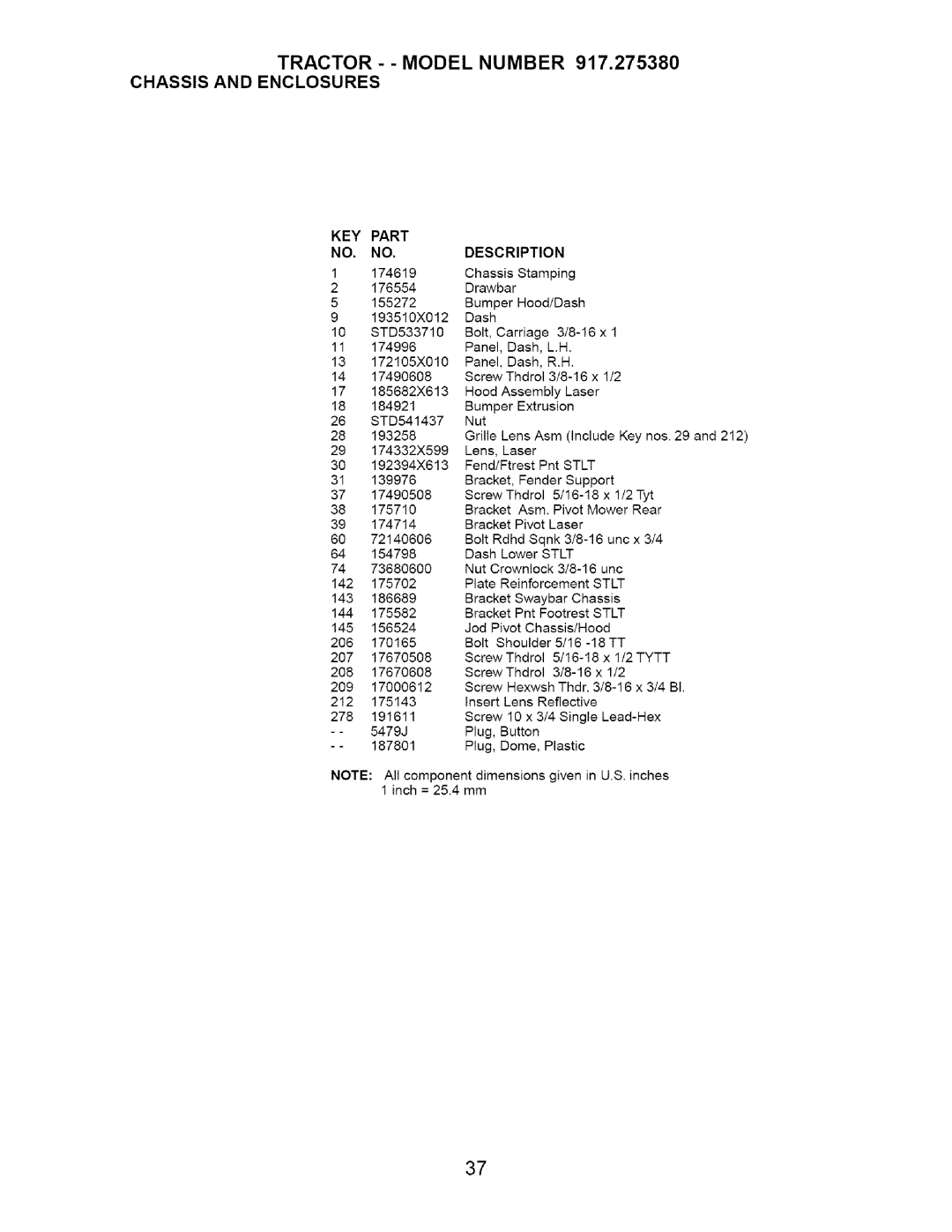 Craftsman 917.27538 owner manual KEY Part Description 