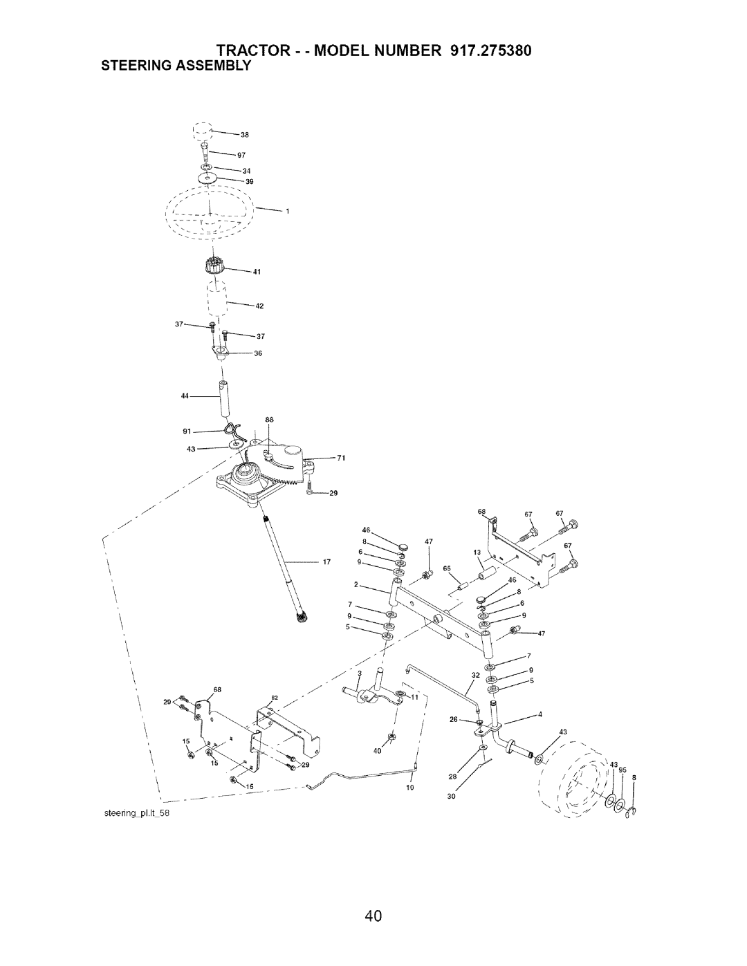 Craftsman 917.27538 owner manual Tractor - Model Number 917,275380 Steering Assembly 