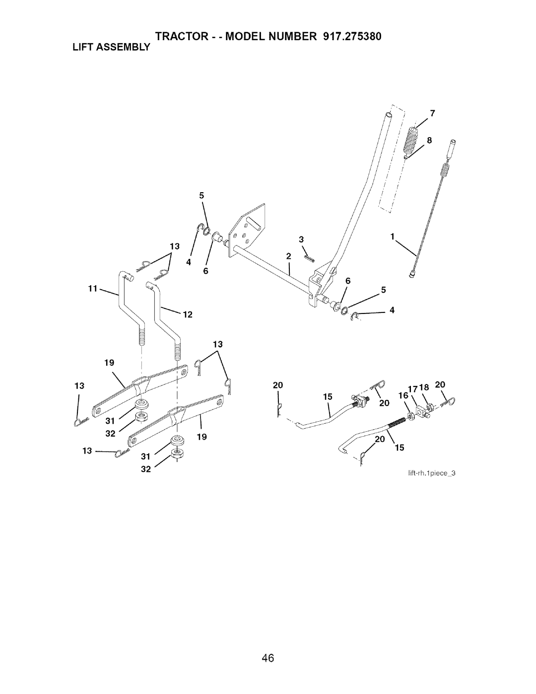 Craftsman 917.27538 owner manual Tractor - Model Number 917,275380 Lift Assembly 