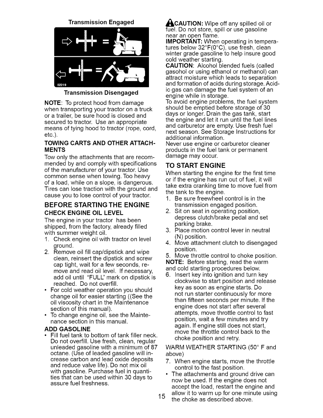 Craftsman 917.2754 owner manual To Start Engine, Ments, Before Starting the Engine Check Engine OIL Level 