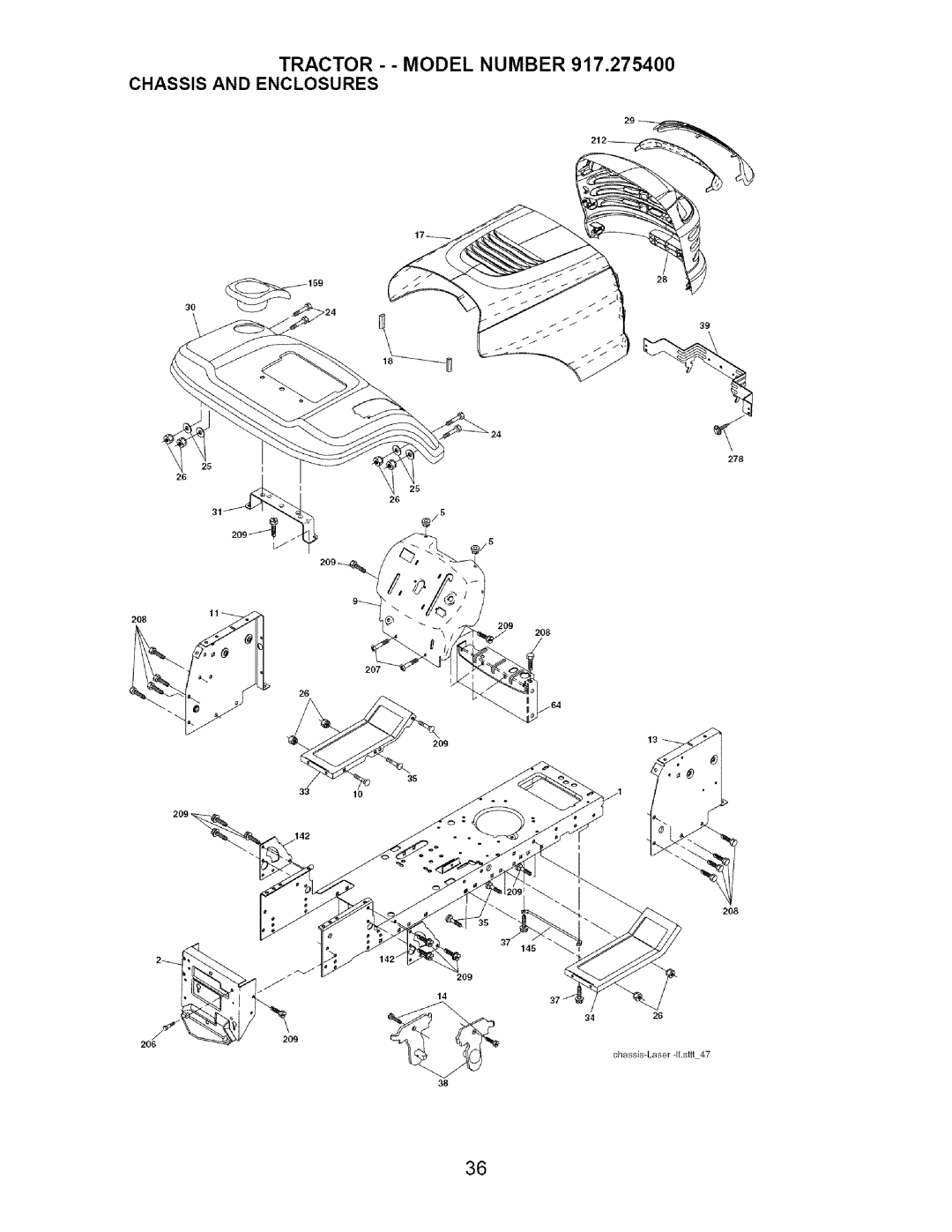 Craftsman 917.2754 owner manual Tractor - Model Number 917,275400 Chassis and Enclosures 