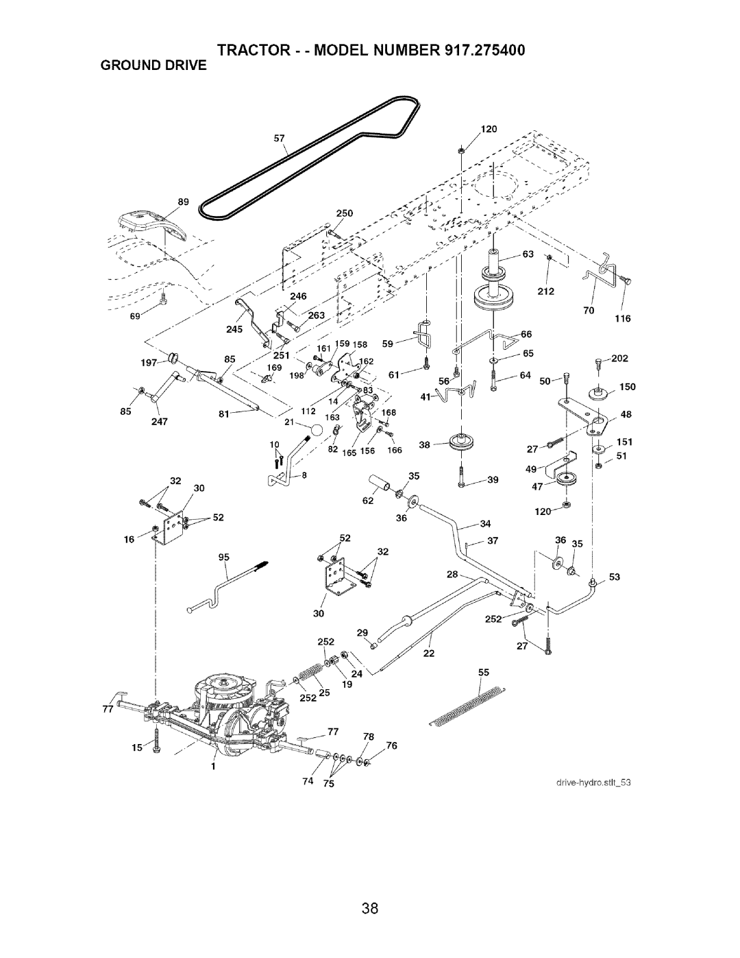 Craftsman 917.2754 owner manual Tractor - Model Number Ground Drive 