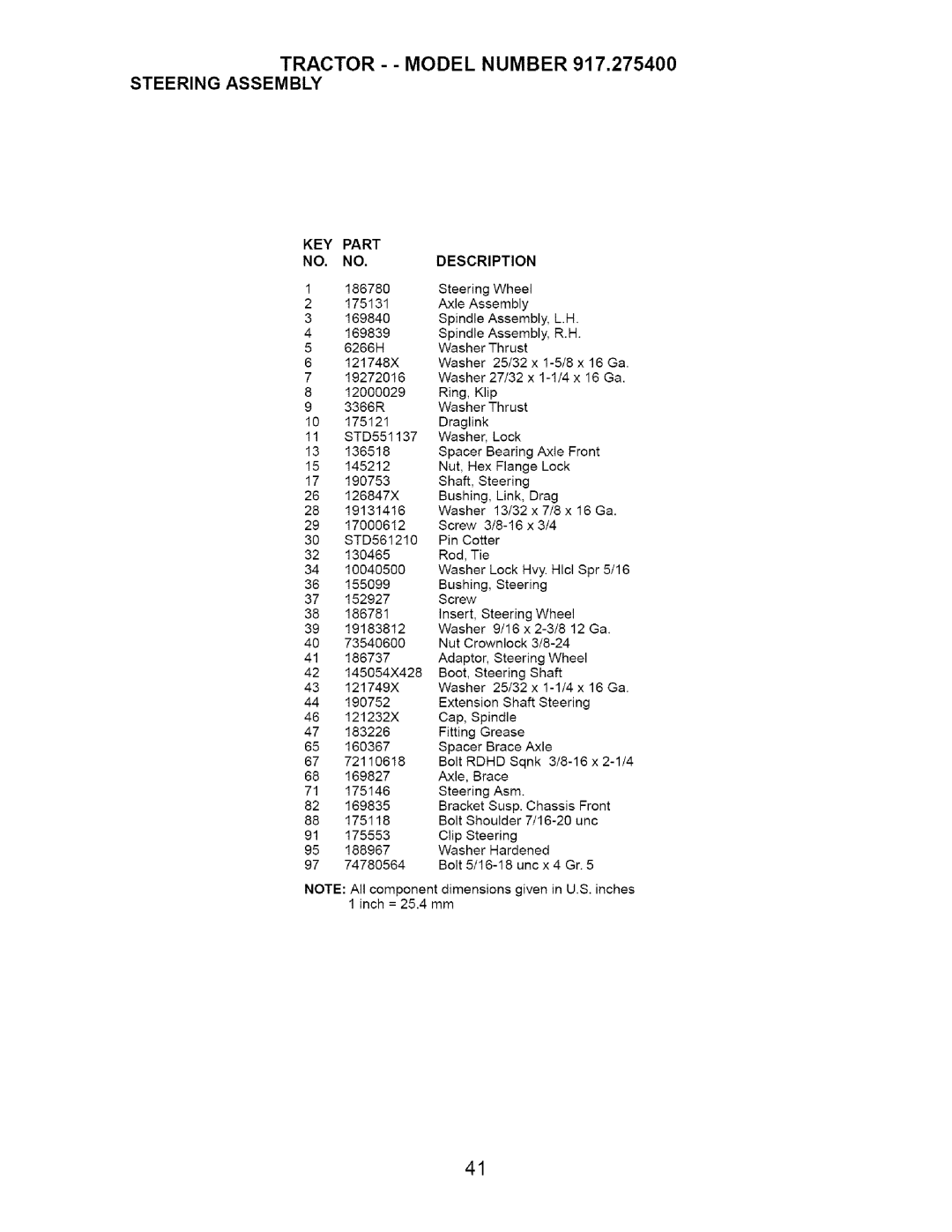 Craftsman owner manual Tractor - Model Number 917.275400 Steering Assembly 