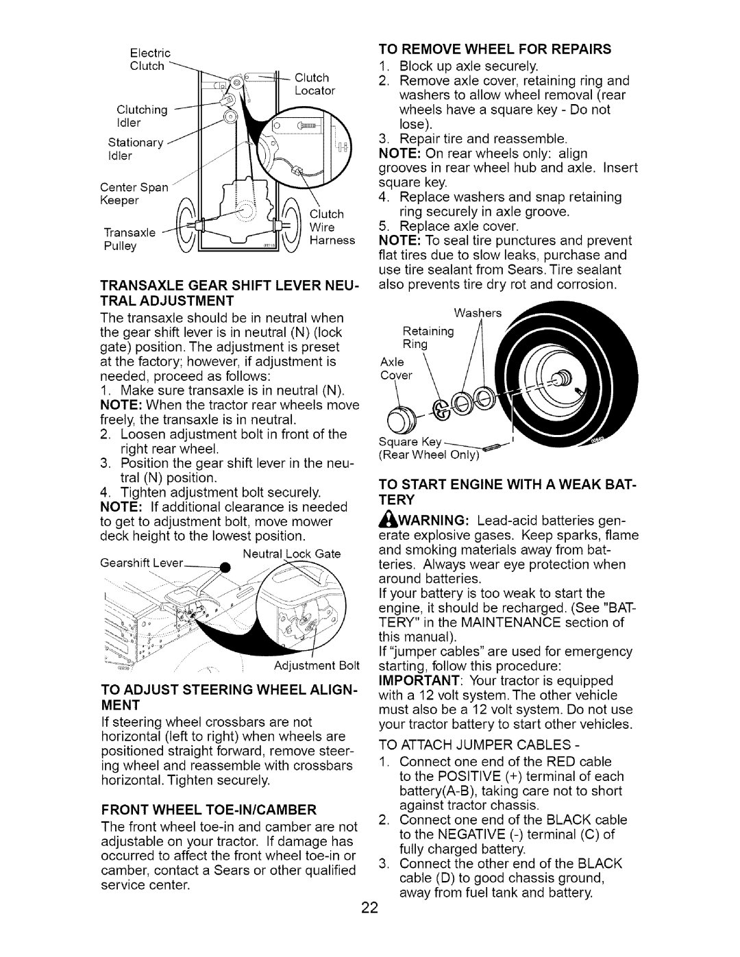 Craftsman 917.275632 manual Ment, To Remove Wheel for Repairs 