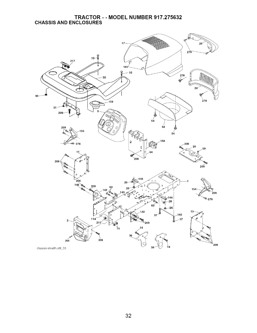 Craftsman 917.275632 manual Tractor - Model Number 917,275632 Chassis and Enclosures 