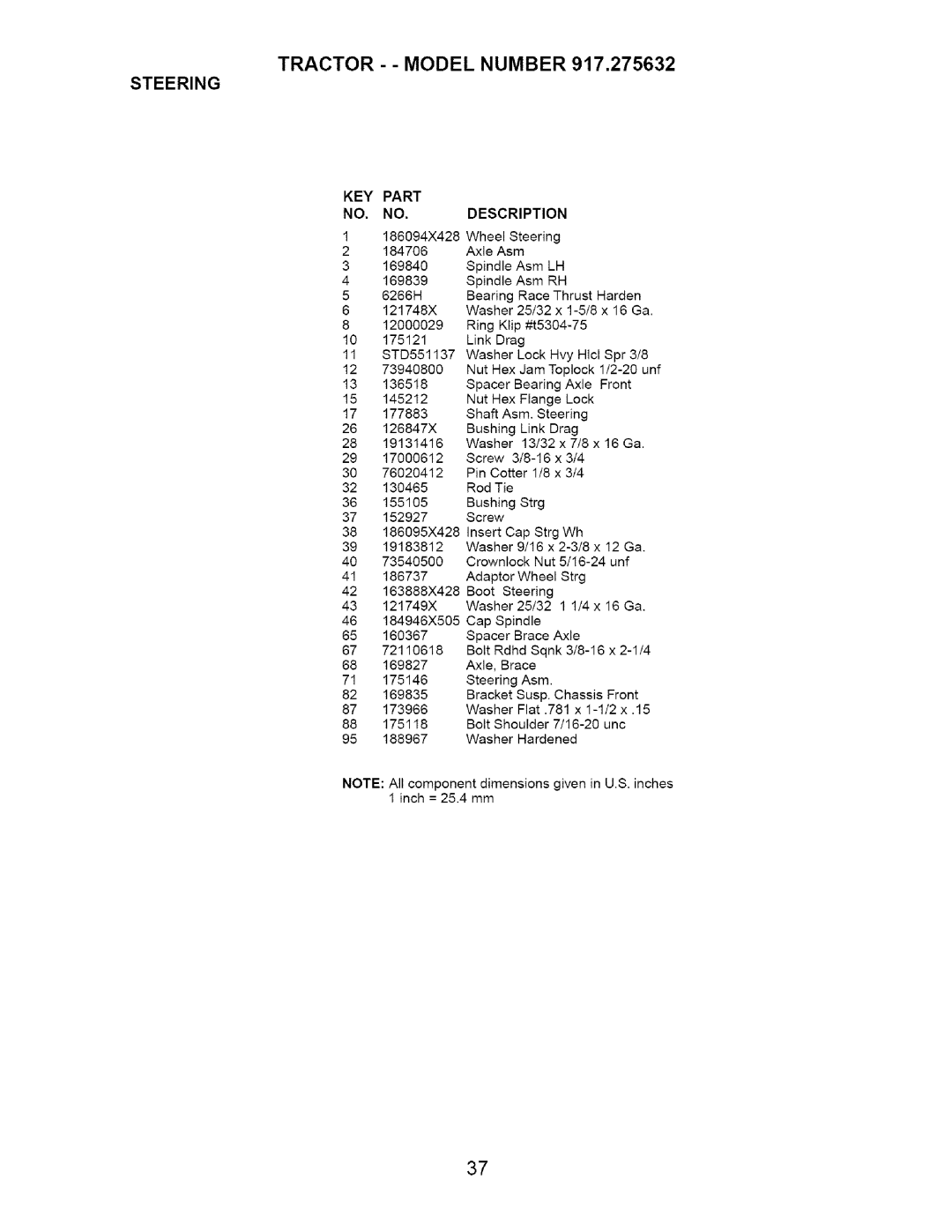 Craftsman 917.275632 manual KEY Part Description 