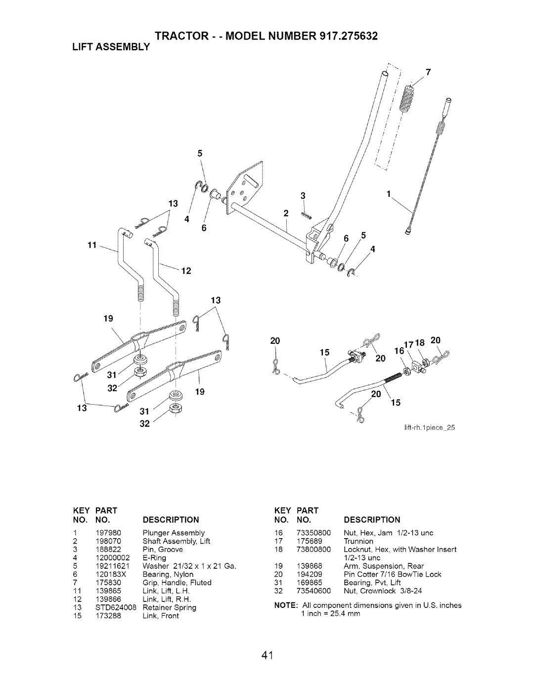 Craftsman 917.275632 manual Tractor - Model, Lift Assembly 