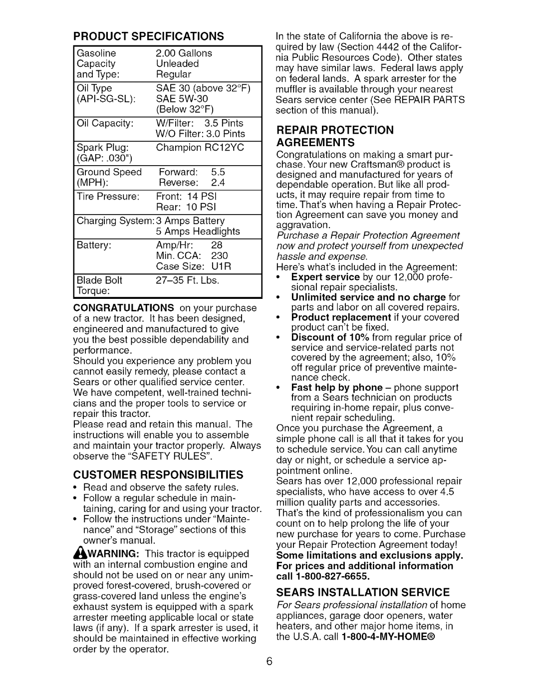 Craftsman 917.275764 owner manual Product, Agreements 