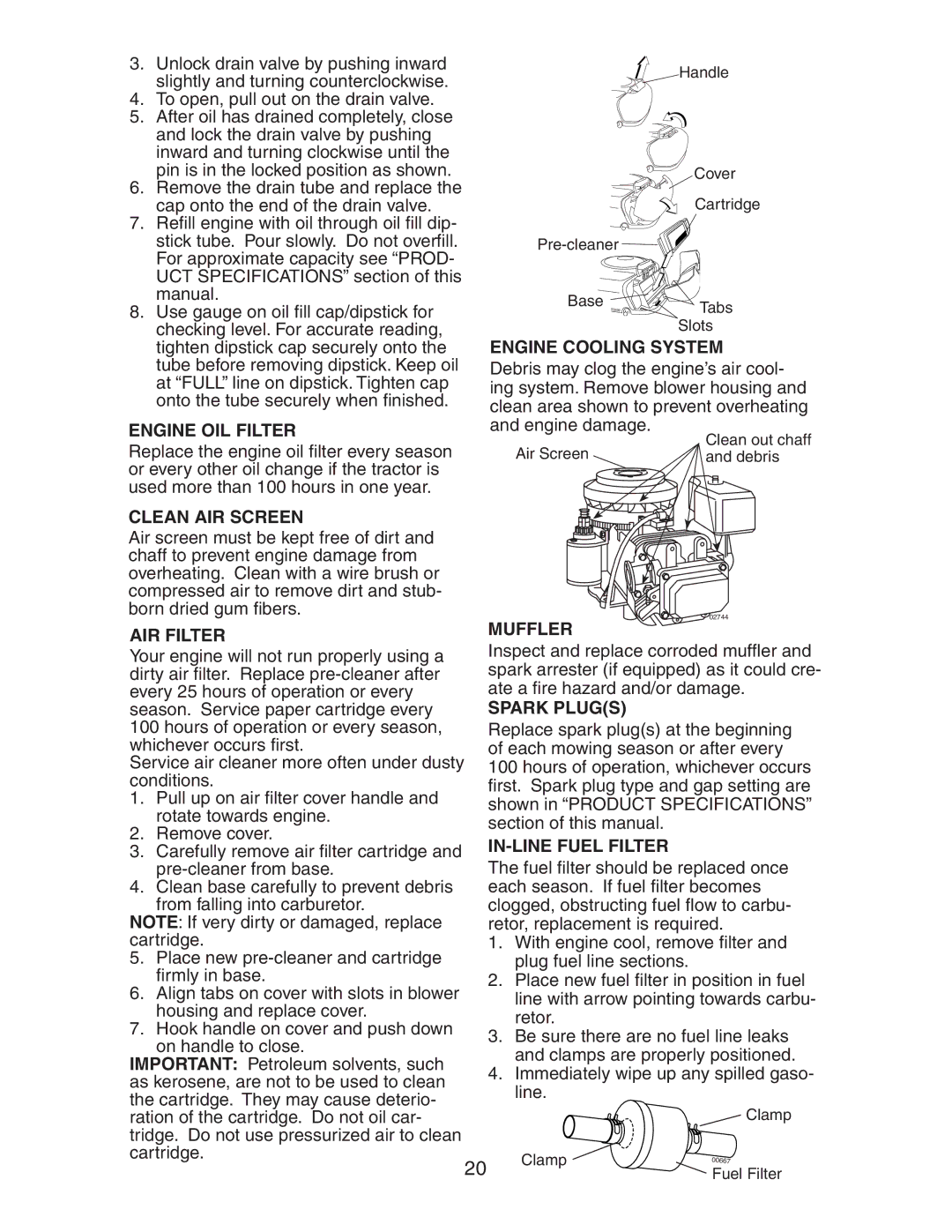 Craftsman 917.27581 Engine OIL Filter, Clean AIR Screen, Engine Cooling System, AIR Filter Muffler, Spark Plugs 