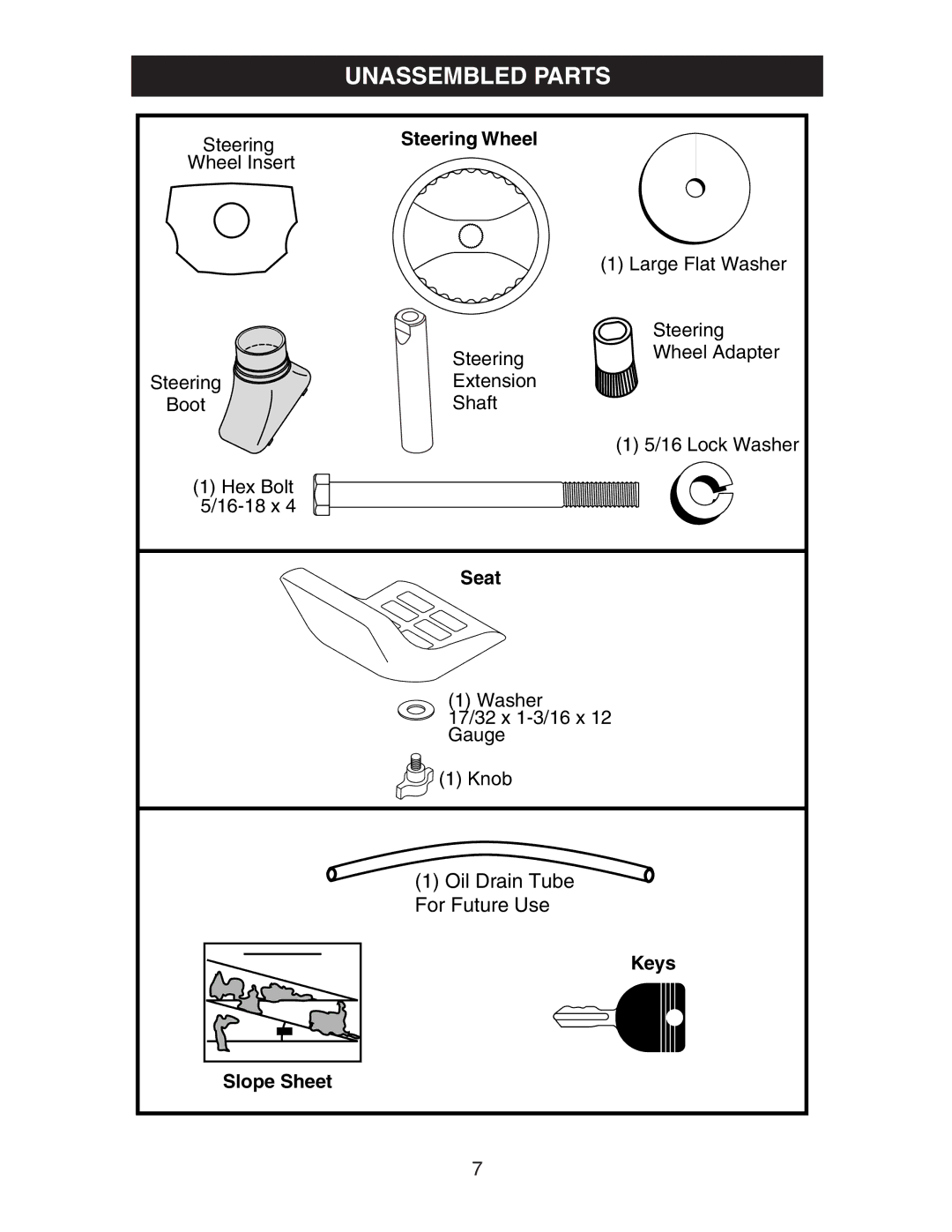 Craftsman 917.27581 owner manual Unassembled Parts, Steering Wheel 