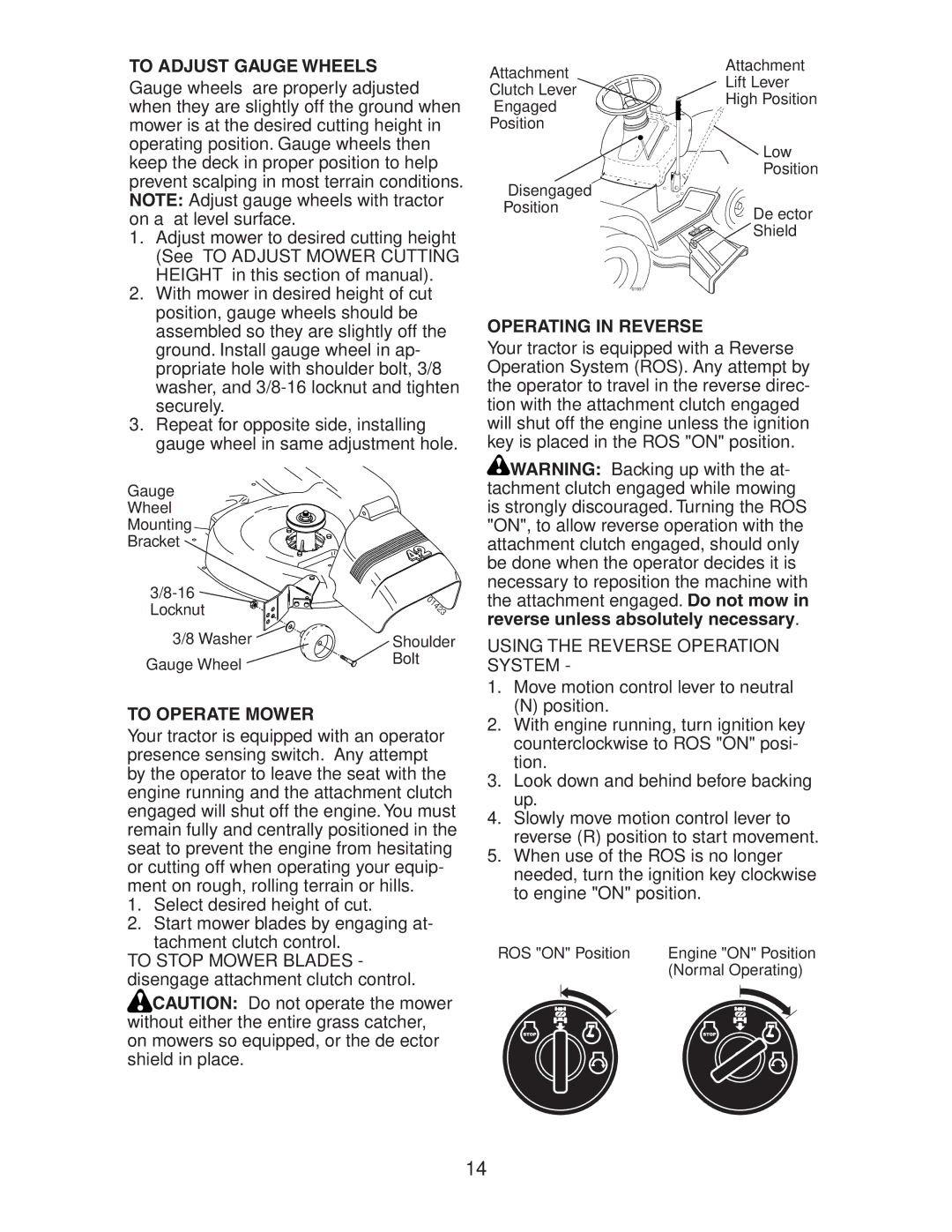 Craftsman 917.27582 owner manual To Operate Mower, Operating in Reverse, Using the Reverse Operation System 