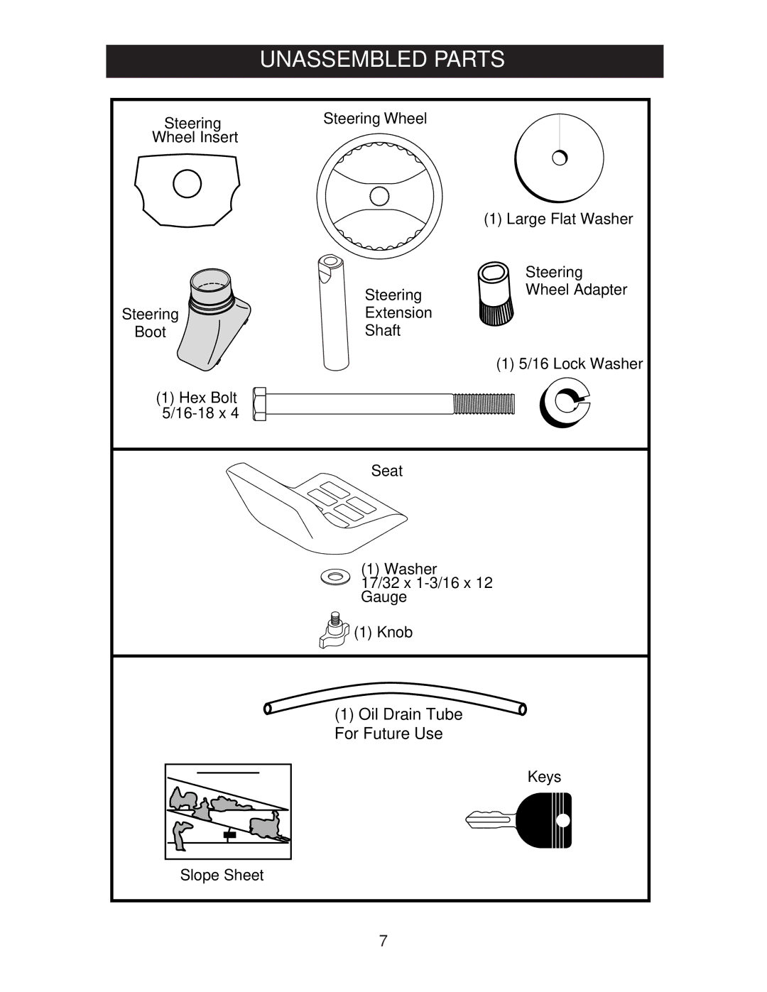 Craftsman 917.27582 owner manual Unassembled Parts, Steering Wheel 