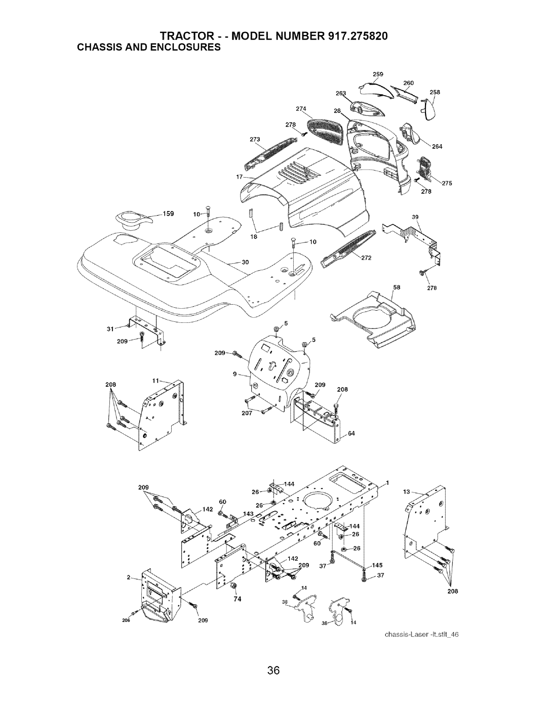 Craftsman owner manual Tractor - Model Number 917.275820 Chassis and Enclosures 