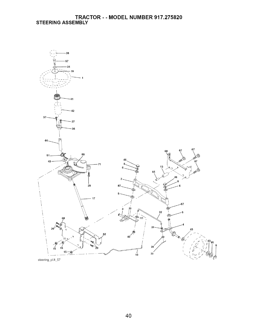 Craftsman owner manual J39, Tractor - Model Number 917.275820 Steering Assembly 