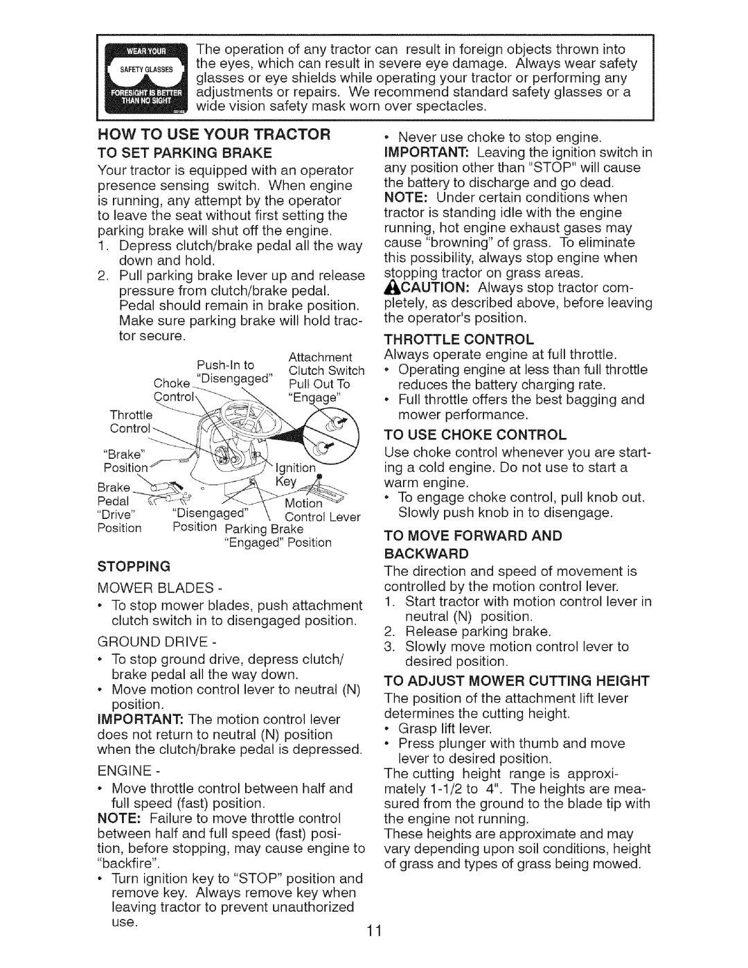 Craftsman 917.2759 manual Stopping, HOW to USE Your Tractor, Parking, Move 