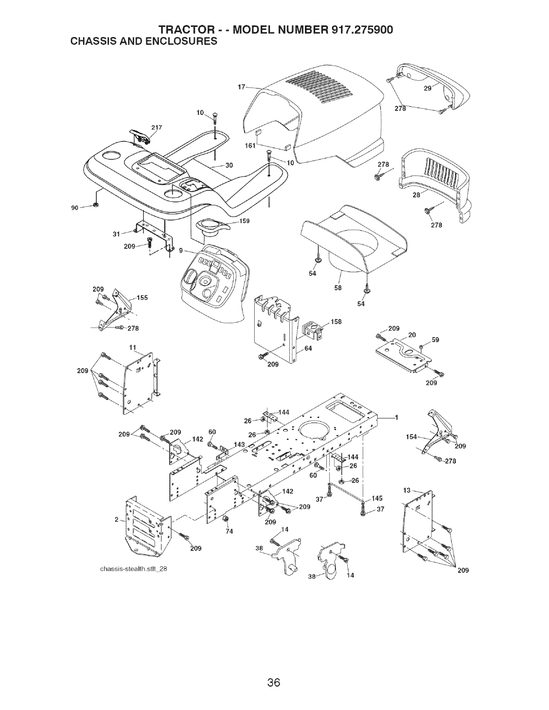 Craftsman manual Tractor = = Model Number 917.275900 Chassis and Enclosures 