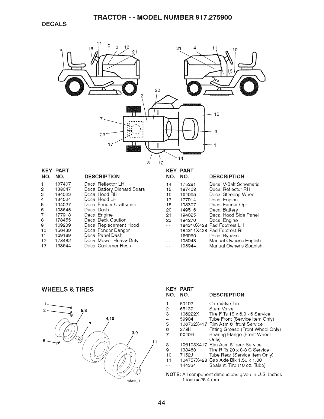 Craftsman 917.2759 manual Decals, KEY Part 