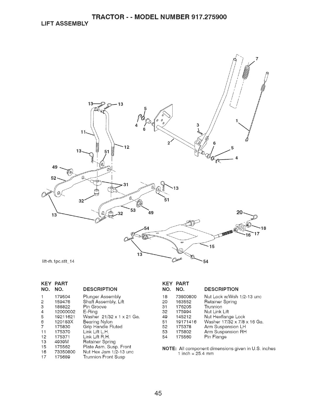 Craftsman 917.2759 manual Tractor - Model Number, LiFT Assembly 