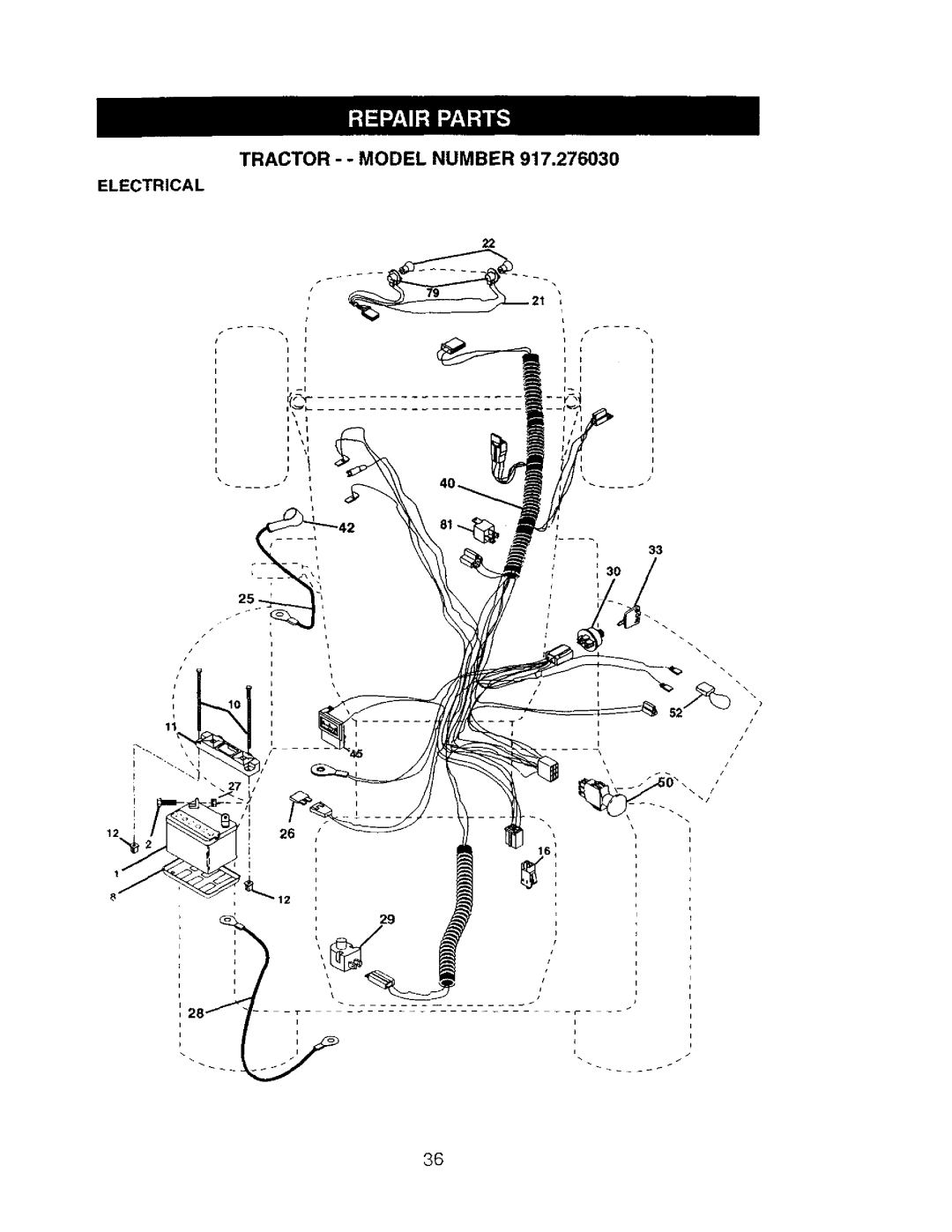 Craftsman 917.27603 manual Tractor - Model Number Electrical 