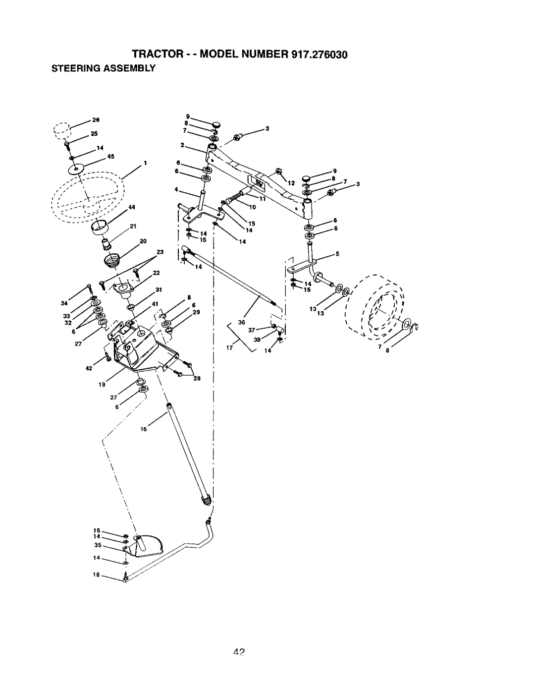 Craftsman 917.27603 manual Tractor - Model Number Steering Assembly 
