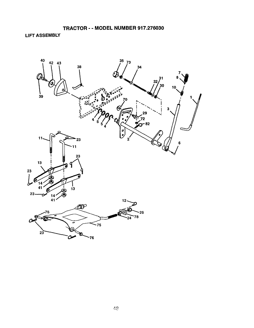 Craftsman 917.27603 manual Tractor - Model Number Lift Assembly 