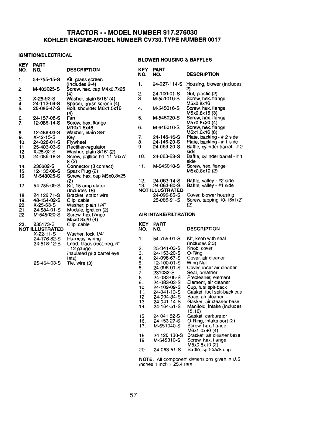 Craftsman 917.27603 manual Air Intakf-Jfiltration 