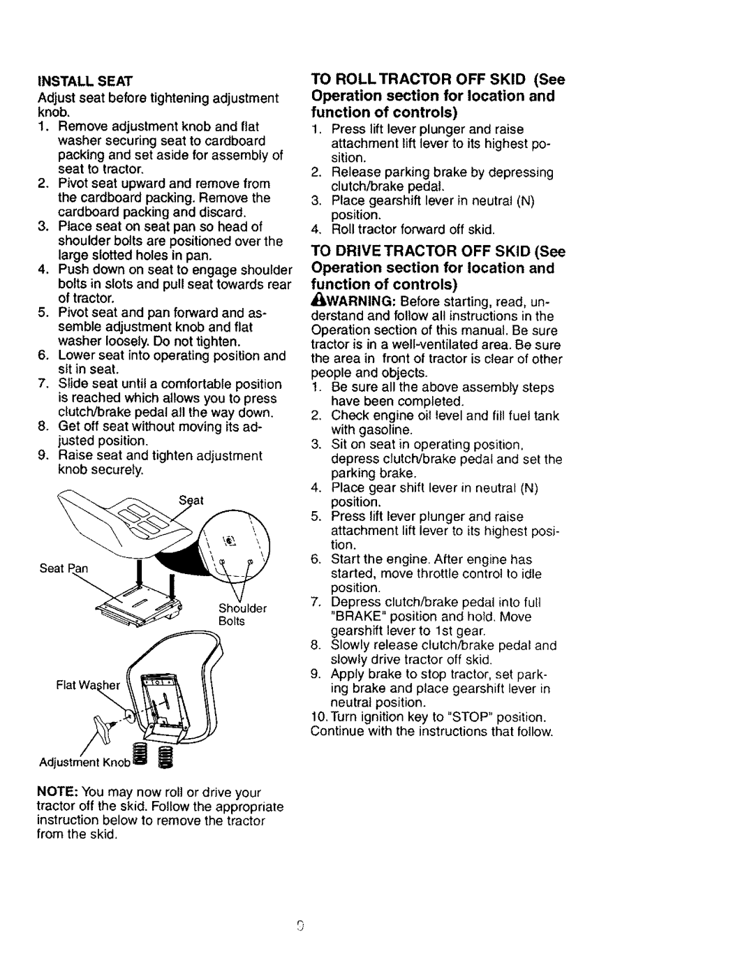 Craftsman 917.27603 manual Install Seat 