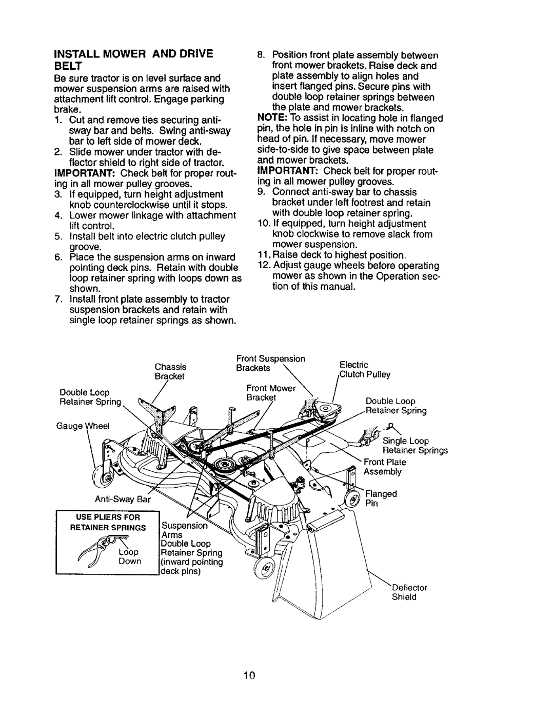 Craftsman 917.27603 manual Install Mower And Drive Belt, Be sure tractor is on level surface and 