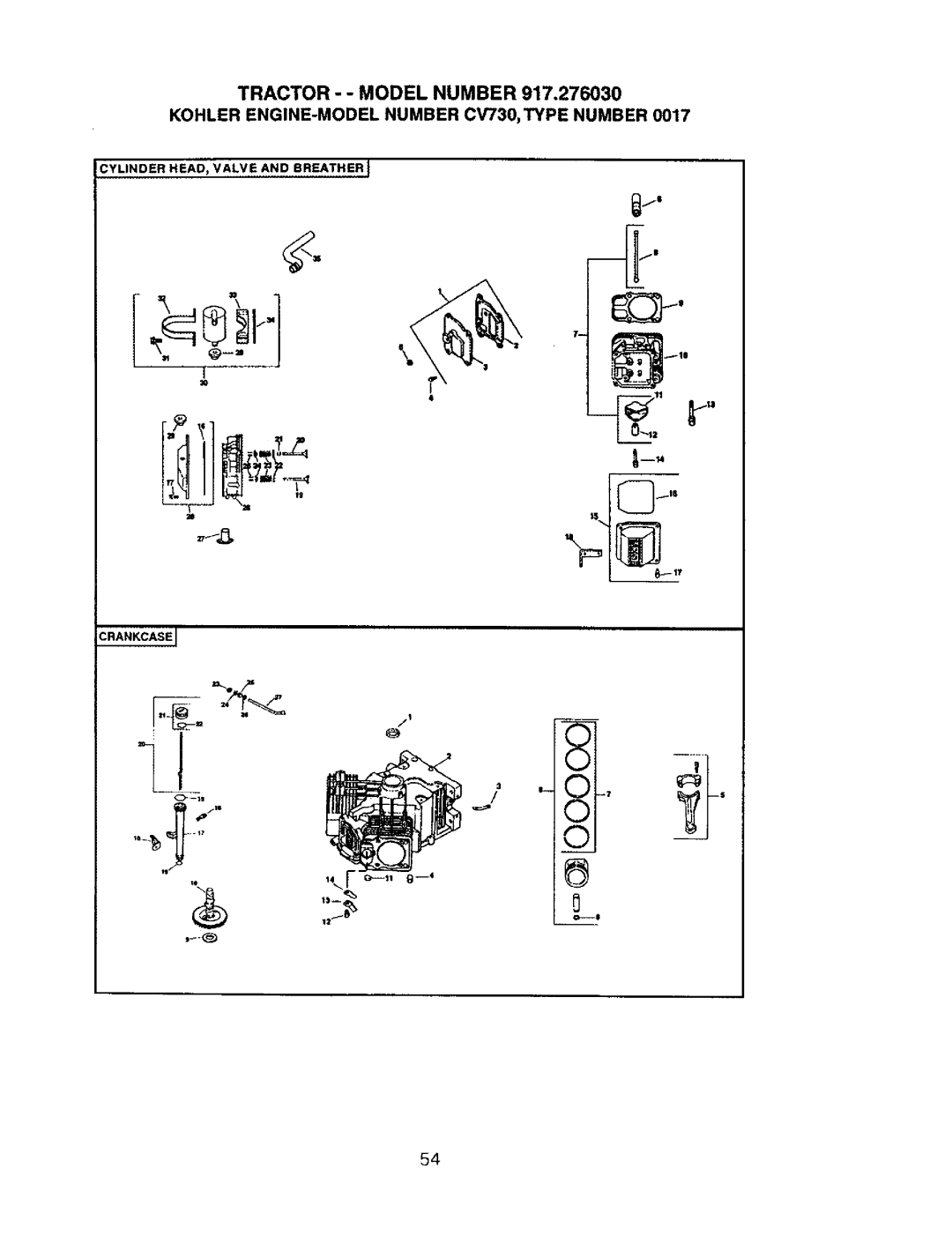 Craftsman 917.27603 manual TRACTOR - - MODEL NUMBER 917,276030, KOHLER ENGINE-MODELNUMBER CV730,TYPE NUMBER 