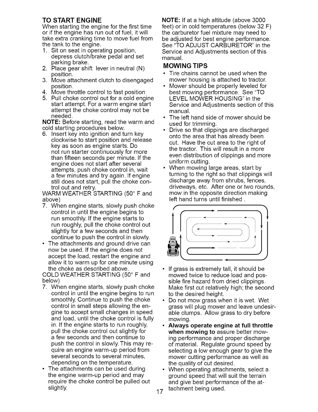 Craftsman 917.27621 manual To Start Engine, Mowing Tips 