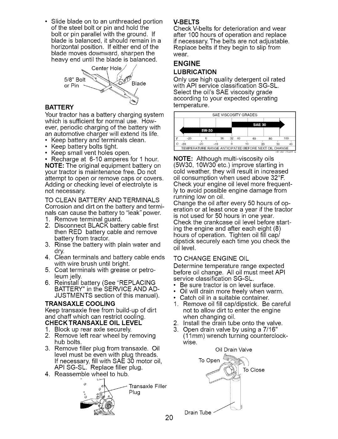 Craftsman 917.27621 manual Battery, Checktransaxle OIL Level 