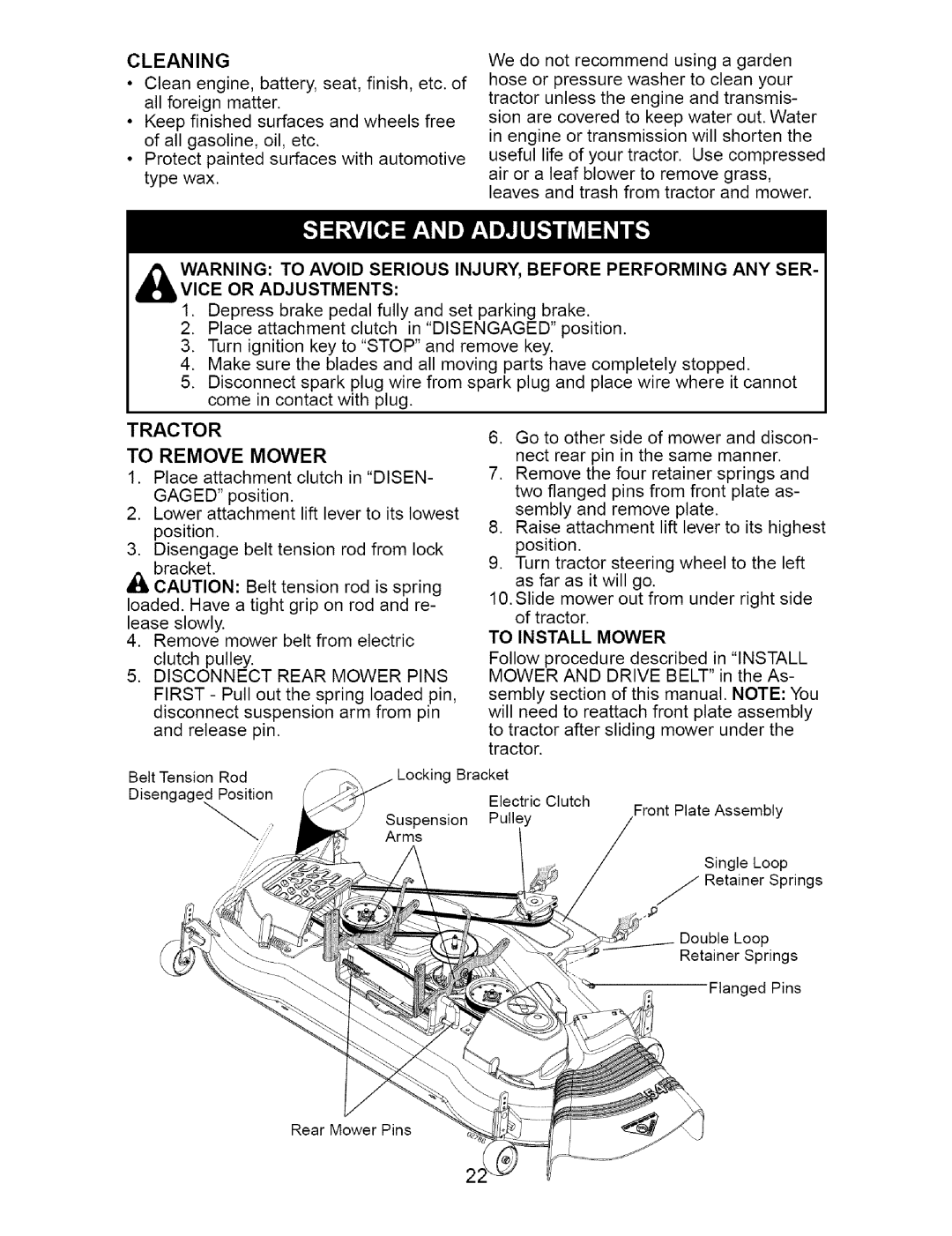 Craftsman 917.27621 manual To Remove Mower, To Install Mower 