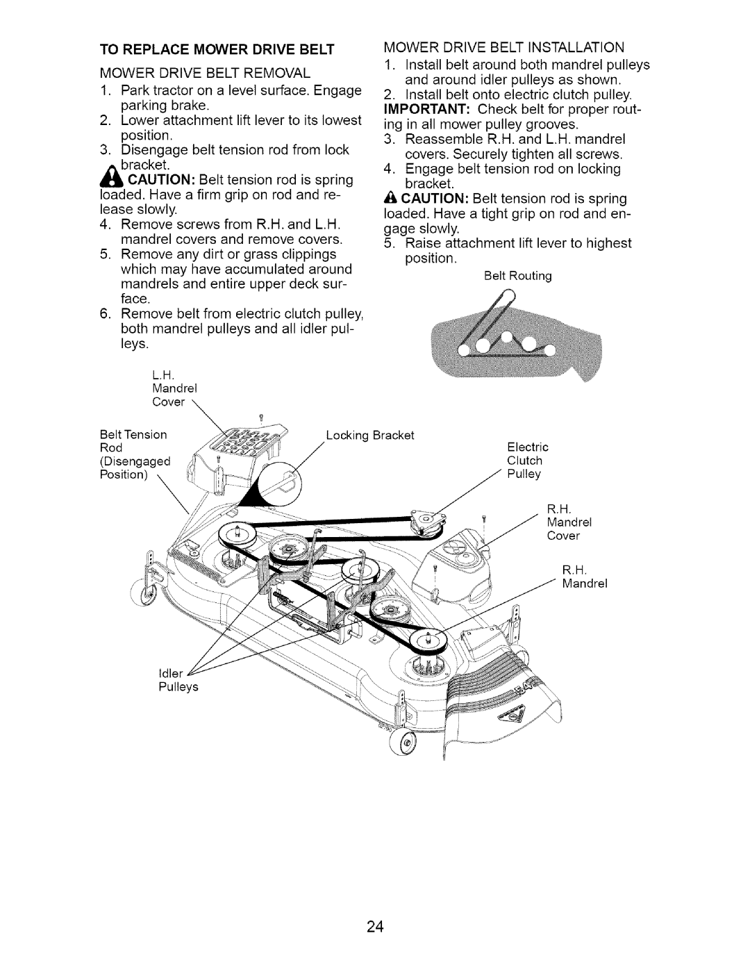 Craftsman 917.27621 manual To Replace Mower Drive Belt, Mower Drive Belt Removal, Mower Drive Belt Installation 