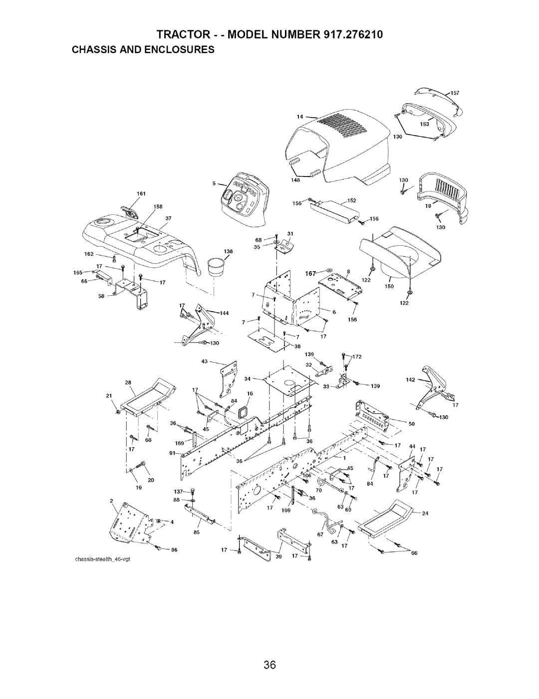 Craftsman 917.27621 manual Tractor - Model Number 917,276210 Chassis and Enclosures 